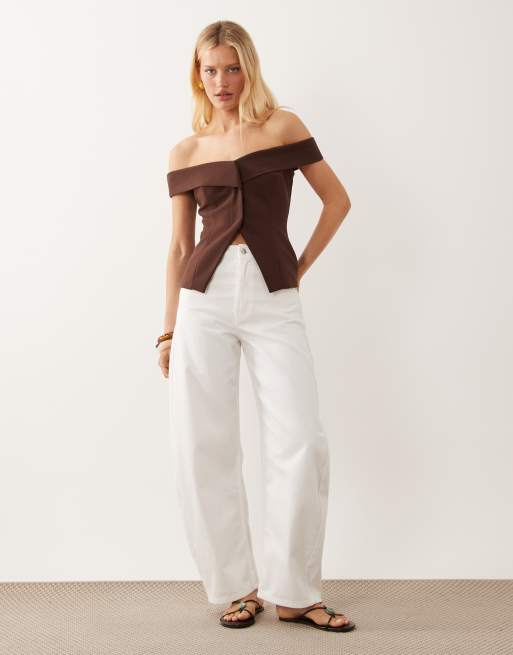 ASOS DESIGN off the shoulder tailored vest in chocolate brown, 2 of 4