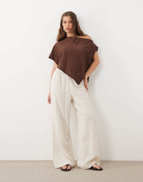 ASOS DESIGN off the shoulder textured fabric cape in chocolate - view 1