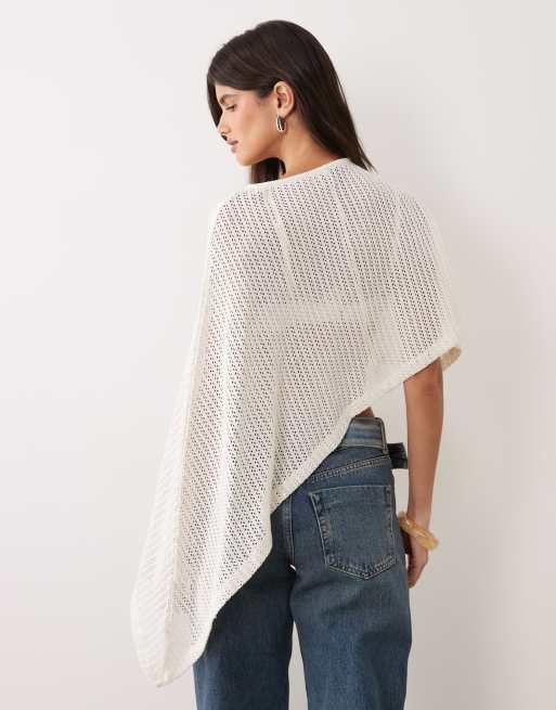 ASOS DESIGN off the shoulder textured fabric cape in white, 4 of 4