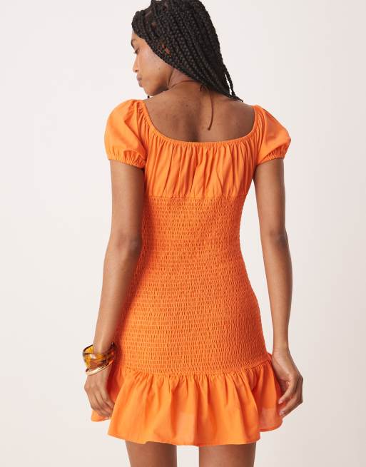 orange ruffle maxi dress Orange Deep V-Neck Short Puff Sleeve Ruffle Maxi Dress
