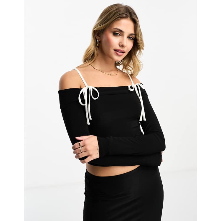 Asos black off 2024 the shoulder top