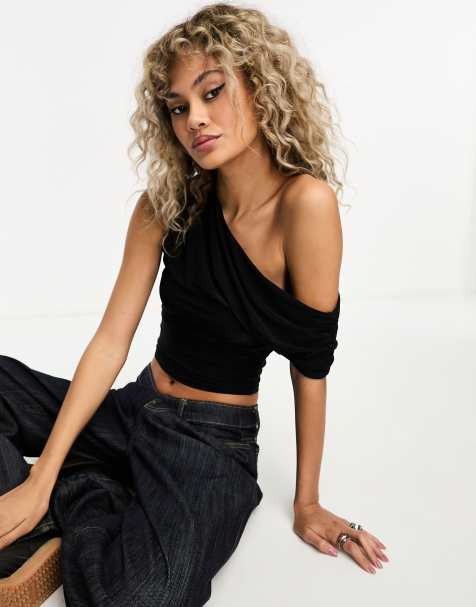 Black Contour Rib Sleeveless Crop Top, Black, £15.00