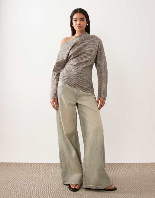 ASOS DESIGN off the shoulder top in check, 2 of 4