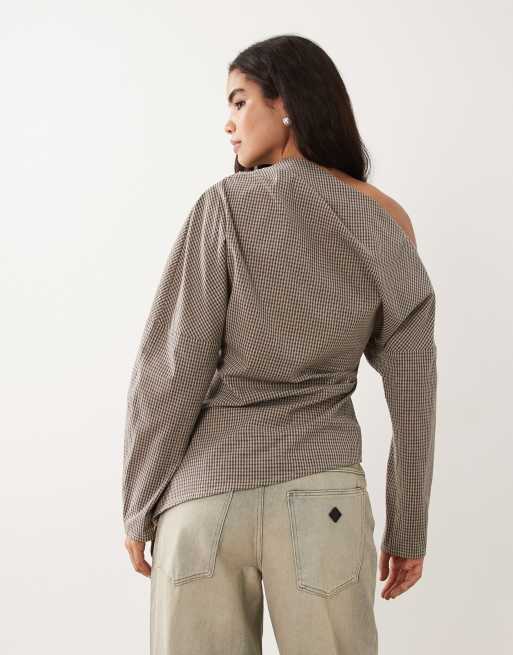 ASOS DESIGN off the shoulder top in check, 4 of 4