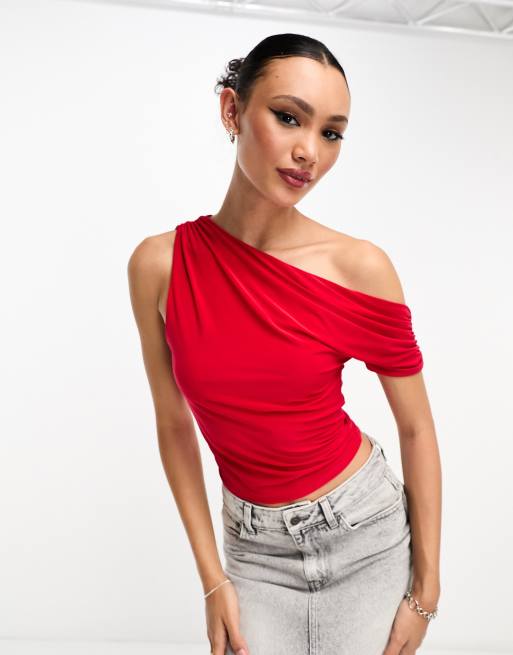 Red cut store out shoulder top