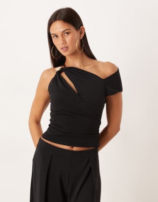 ASOS DESIGN off the shoulder trim detail top with cut out in black