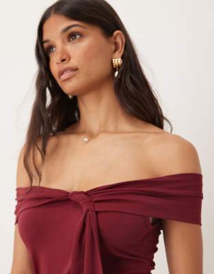 Asos Design Off The Shoulder Twist Detail Midi Dress In Red