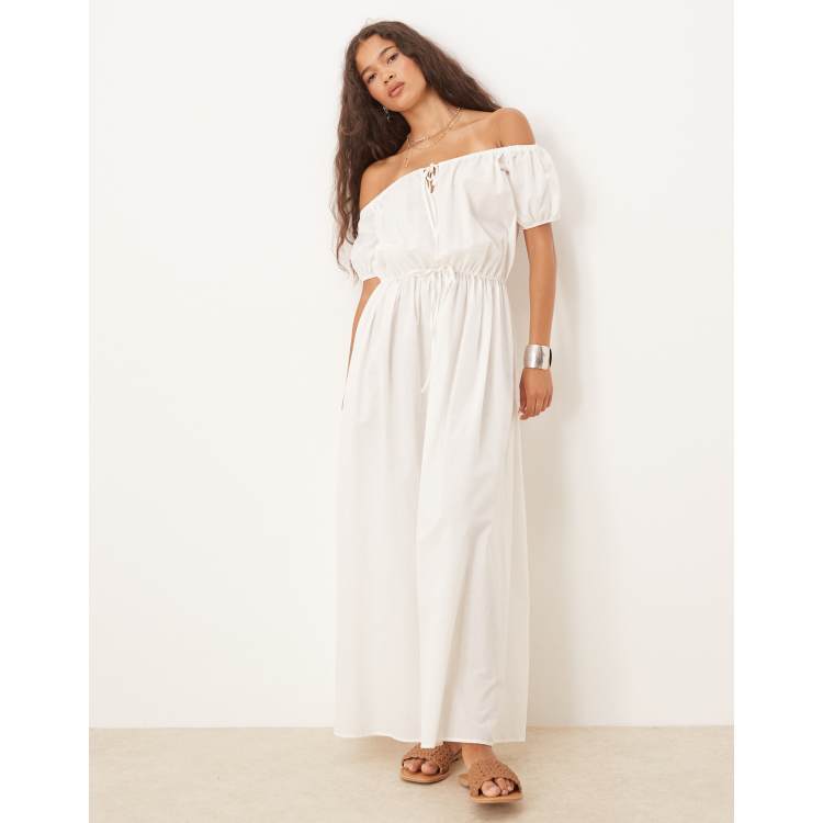 asos off shoulder maxi dress ASOS DESIGN off shoulder twist maxi dress in chocolate