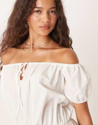 Asos Design Off The Shoulder Waisted Maxi Dress In White