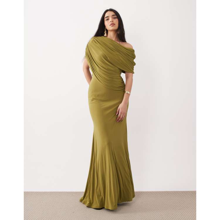 asos design fallen shoulder midi prom dress with tie detail ASOS DESIGN fallen shoulder midi pencil dress with tie detail in purple