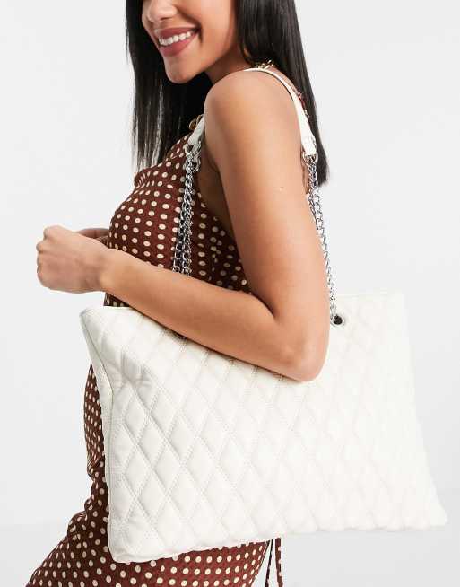 ASOS DESIGN quilted chain detail fanny pack in white