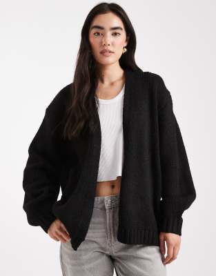 ASOS DESIGN - Offene Oversize-Grobstrickjacke in Schwarz