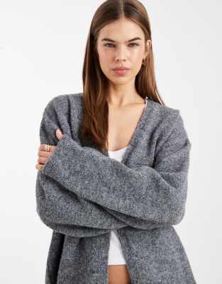 ASOS DESIGN - Offene Oversize-Strickjacke aus Grobstrick in Anthrazit-Grau