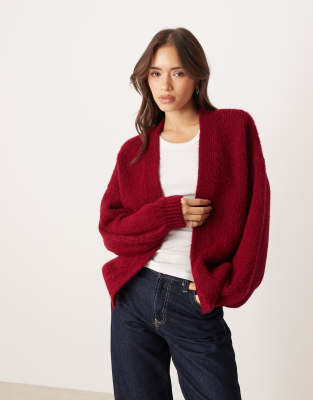 ASOS DESIGN - Offene Strickjacke in Burgunderrot