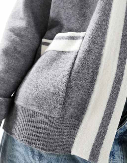 ASOS Design – Offene Strickjacke in Grau mit Zierstreifen, 3 von 4