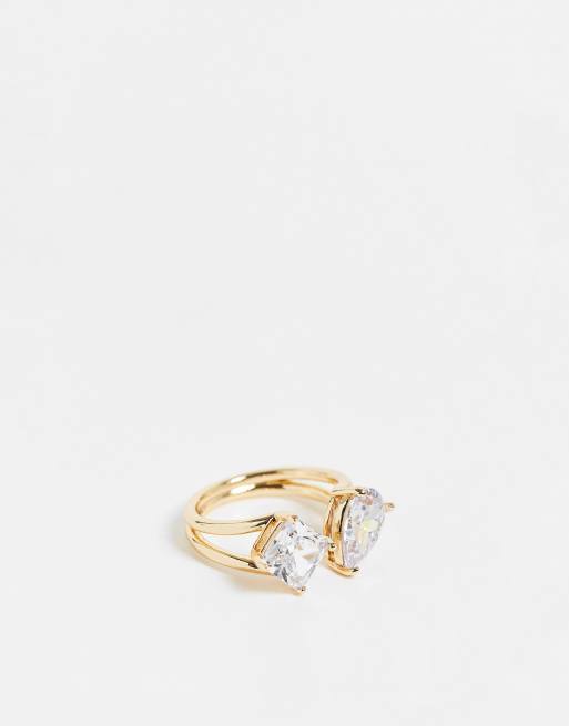 ASOS DESIGN – Offener Ring in Gold mit geteiltem Band und Cubic-Zirkonia-Schmucksteinen