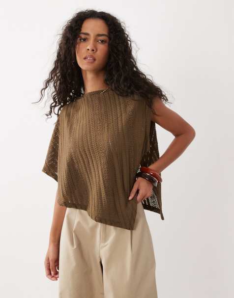 ASOS DESIGN offshoulder-kappe i struktureret stof i khaki - view 1