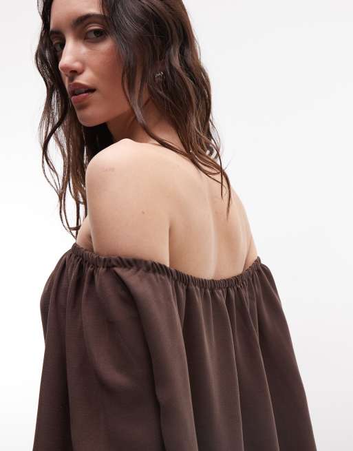 ASOS DESIGN offshoulder langærmet top i brun som del af sæt, 4 af 4