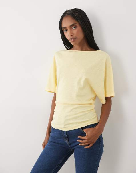 ASOS DESIGN offshoulder-top med indsnøret talje i gul - view 1