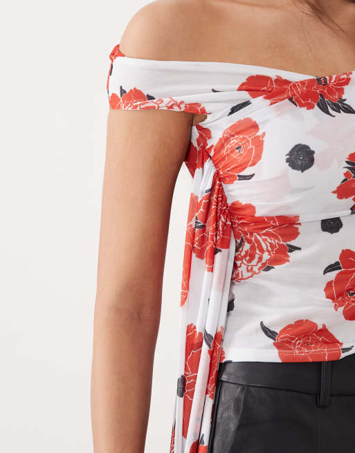 ASOS DESIGN - Offshoulder-top med slå-om-snit og blomstermønster, 3 af 4