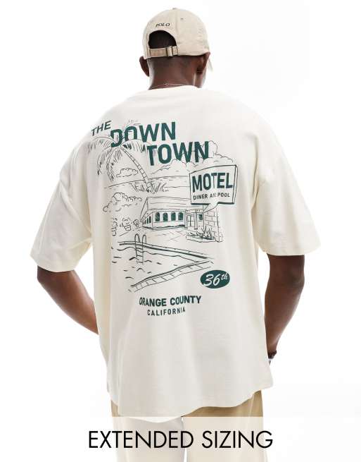 ASOS DESIGN - Offwhite og oversized T-shirt i kraftigt 240 gsm-materiale med print på ryggen