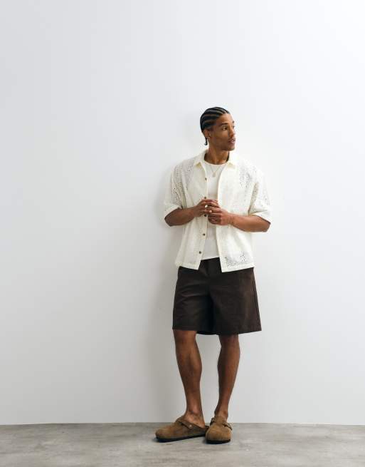 ASOS DESIGN - Offwhite oversized skjorte med firkantet pasform og broderie anglaise-design, 4 af 5