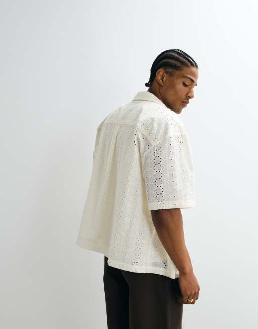ASOS DESIGN - Offwhite oversized skjorte med firkantet pasform og broderie anglaise-design, 5 af 5