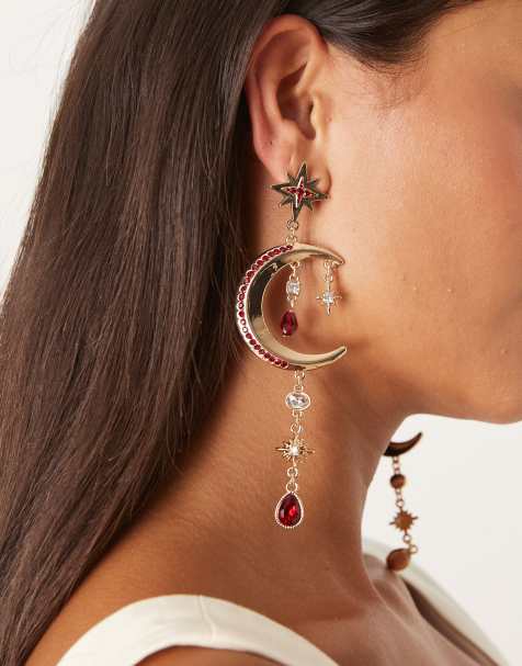 ASOS DESIGN – Ohrhänger in Goldoptik mit Mond- und Sterne-Motiv - view 1