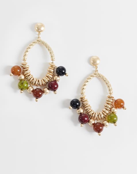 ASOS DESIGN Ohrhänger mit Schlaufe und Harzperlen in gebürstetem Gold - view 1
