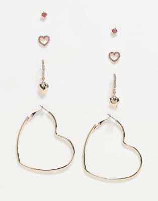 ASOS DESIGN - Ohrringe im Multipack in Goldoptik mit rosa Verzierung-Bunt