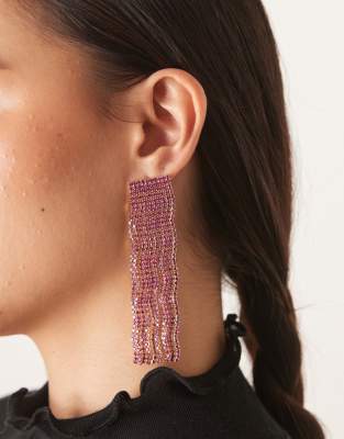 ASOS DESIGN - Ohrringe in Goldoptik mit glitzerndem rosa Strass