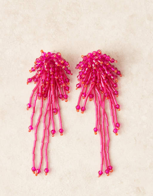 ASOS DESIGN – Ohrringe in Pink in Wasserfalldesign mit Nieten- und Perlenbesatz, 2 von 3