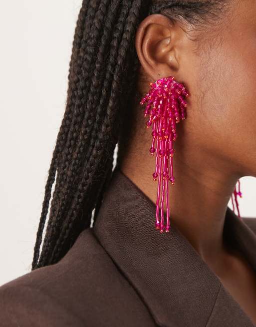 ASOS DESIGN – Ohrringe in Pink in Wasserfalldesign mit Nieten- und Perlenbesatz, 3 von 3