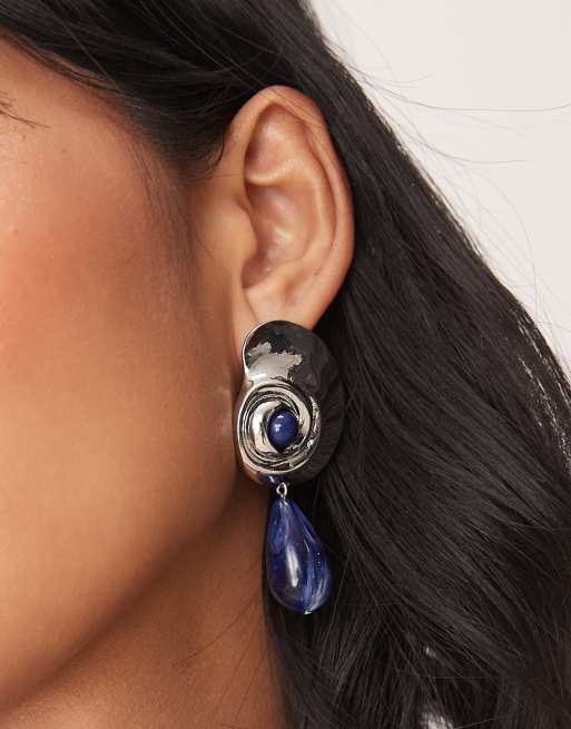 ASOS DESIGN – Ohrringe in Silber mit Schnecken-Design, Schmuckstein in Halbedelsteinoptik und Perle