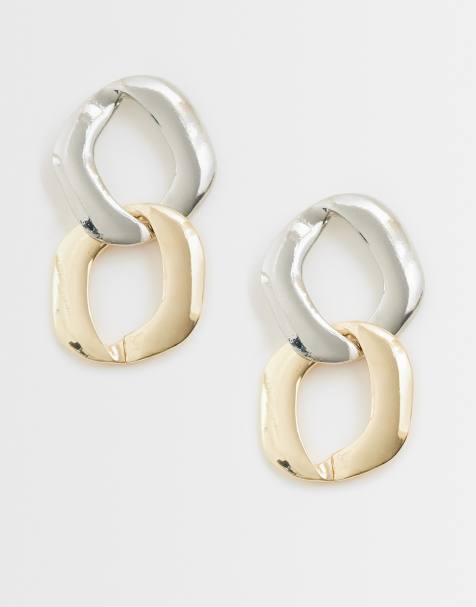ASOS DESIGN – Ohrringe mit doppeltem Kettenglieder-Design in gemischter Silber- und Goldoptik - view 1