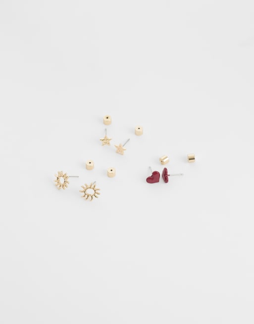 ASOS DESIGN – Ohrstecker in Goldoptik mit Emaille-Herzen und Sonnendesign, Multipack, 2 von 4