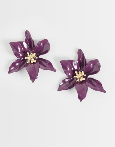 ASOS DESIGN – Ohrstecker mit Blumendesign in Burgunderrot - view 1