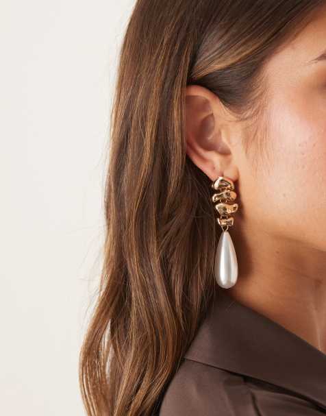 ASOS DESIGN – Ohrstecker mit geschmolzenem Tropfen- und Kunstperlendetail - view 1