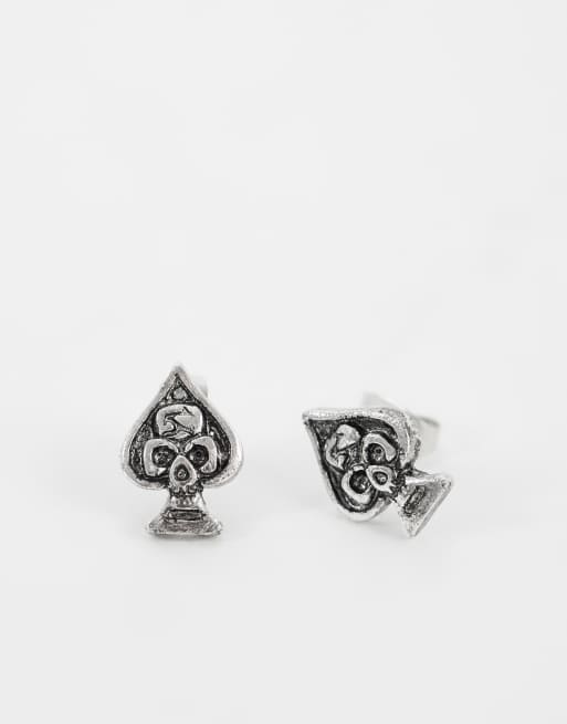ASOS DESIGN Ohrstecker mit Pik-Ass- und Totenkopf-Detail in antikem Silber, 2 von 4