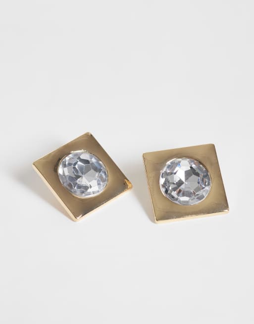 ASOS DESIGN Ohrstecker mit quadratischem Kristall-Design in Goldoptik, 3 von 4