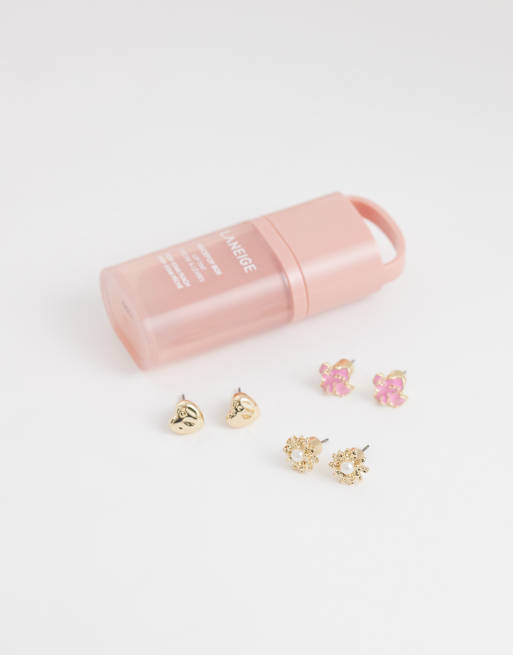 ASOS DESIGN – Ohrstecker mit Sonnen-, Herzchen- und Blumen-Designs in Rosa und Goldoptik, 3er-Pack, 2 von 4