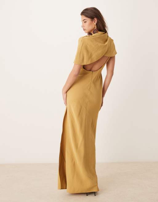 ASOS DESIGN - Okkergul og højhalset maxikjole med draperet kappesnit, 2 af 4