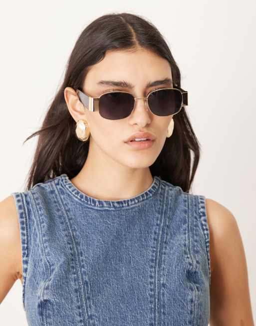 ASOS DESIGN – Okrągłe metalowe okulary przeciwsłoneczne z szerokimi zausznikami i przydymionymi soczewkami