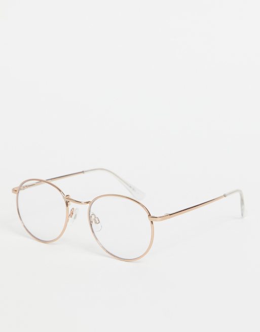 ASOS DESIGN – Okrągłe metalowe okulary w kolorze różowego złota z przezroczystymi szkłami