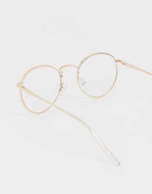 ASOS DESIGN – Okrągłe metalowe okulary zerówki w złotym kolorze, 4 z 4
