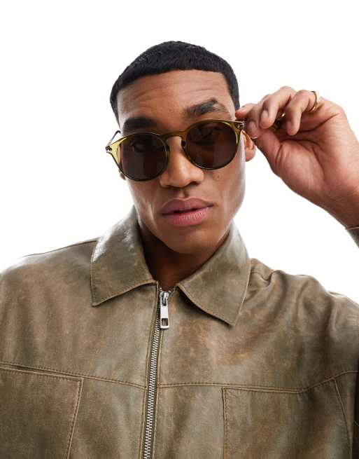 ASOS DESIGN – Okrągłe okulary przeciwsłoneczne oversize w przezroczystym kolorze khaki