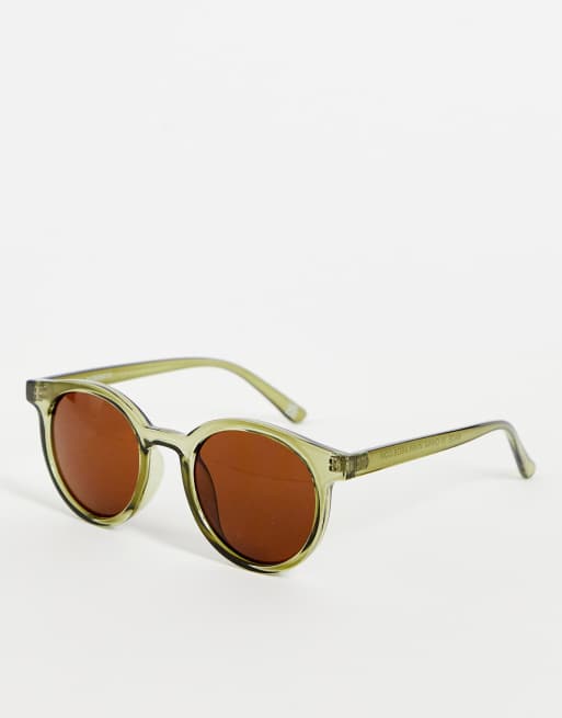 ASOS DESIGN – Okrągłe okulary przeciwsłoneczne w brązowych oprawkach z brązowymi szkłami