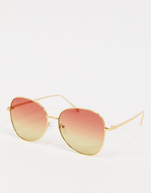 ASOS DESIGN – Okrągłe okulary przeciwsłoneczne z cieniowanymi szkłami w metalowych oprawkach w kolorze złota w stylu lat 70.