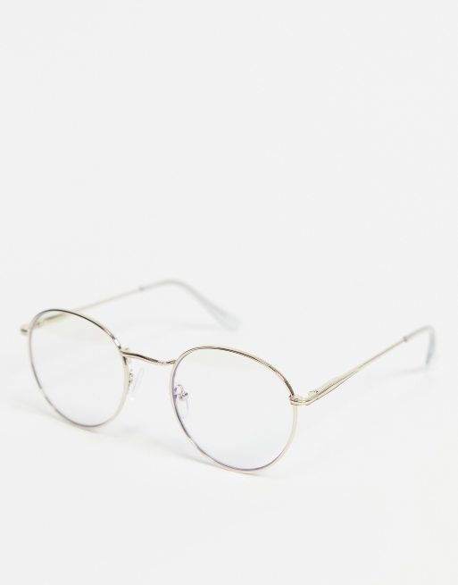 ASOS DESIGN – Okrągłe okulary ze złotymi oprawkami i szkłami chroniącymi przed światłem niebieskim