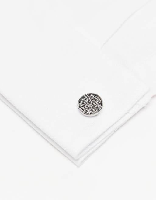 ASOS DESIGN – Okrągłe spinki do mankietów ze wzorem ze splotem koszykowym w kolorze srebra, 2 z 3